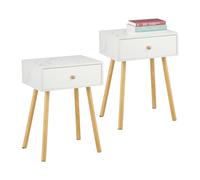 Relaxdays Comodino da Notte con Cassetto, 2 Tavolini Laterali Camera Letto, HLP: 55x40x32 cm, Stile Marmo, Bianco Grigio, 70% Fibra 30% Legno, 55 x 40 x 32 cm
