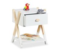 Relaxdays Comodino da letto per bambini Tavolino con cassetto MDF 42x34x32 cm Bianco naturale