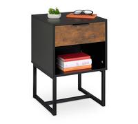 Relaxdays Comodino da Notte con Cassetto, Tavolino Laterale Camera da Letto, 60,5x40x41,5 cm, Industrial, Nero Naturale, Ferro, Fibra di Legno
