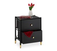 Relaxdays Comodino Camera da Letto, 2 Cassetti, 55,5 x 46 x 33 cm, Cassettiera Semplice per Il Salotto, Nero Dorato, Acciaio