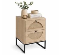 Relaxdays Comodino effetto rattan, 2 cassetti, naturale/nero | HxLxP: 55 x 40 x 40 cm, MDF e ferro