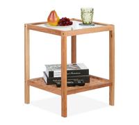Relaxdays Comodino in legno con ripiano in vetro