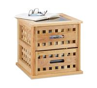 Relaxdays 10020649 Comodino, Legno Noce, 2 Cassetti, Quadrato, Marrone Chiaro, HxLxP: 34 x 34 x 34 cm