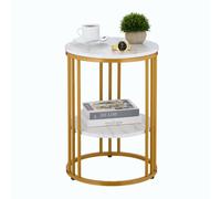 Relaxdays Tavolino da Salotto, Tavolo Basso da caffè da Divano, Comodino Rotondo Effetto Marmo, 56x40 cm, Bianco Dorato, 40% Fibra di Legno 60% Ferro, 56x40