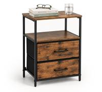 Relaxdays Comodino marrone/nero, 2 cassetti, 2 ripiani, 61x38x28 cm | 2 cassetti e 2 ripiani, HxLxP:61x38x28 cm, metallo/MDF, cassetti in tessuto