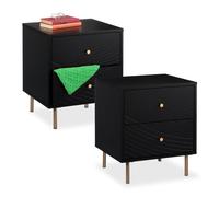 Relaxdays Comodino nero con 2 cassetti spaziosi