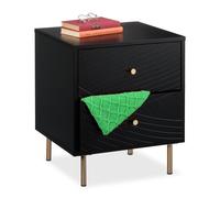 Relaxdays Comodino con 2 cassetti 52x45x40 cm Fibra di legno Nero Oro