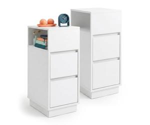 Relaxdays comodino, set di 2, 2 cassetti, 1 vano aperto, bianco | dimensioni AxLxP: 64 x 24 x 30 cm, per camera
