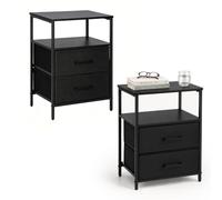 Relaxdays comodino, set di 2, 2 cassetti e ripiani, colore nero | dimensioni HxLxP: 61x38x28 cm