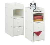 Relaxdays Comodino stretto bianco con due cassetti