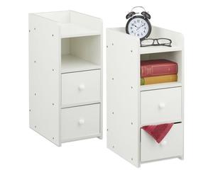 Relaxdays Comodino stretto bianco con due cassetti