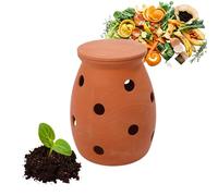 Relaxdays compostiera da interrare per lombrichi, 5 L, vaso per scarti cucina con coperchio, giardino/aiuola, terracotta