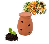 Relaxdays Compostiera per vermi da scavare, 1 l, torre per rifiuti da cucina, coperchio, compostiera da giardino e aiuole, argilla, terracotta