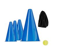 Relaxdays Coni da Allenamento in Set da 10, Impilabili, con Sacchetto Contenitore, Marcatori di Campo, Didattici, per Percorsi, 22 cm, Blu