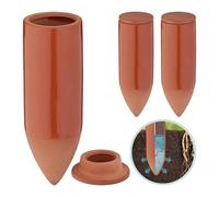 Relaxdays Coni da Irrigazione a Goccia, Set 3 Irrigatori per Bottiglie da 330 ml, Annaffiare Piante e Fiori, Terracotta, Ceramica