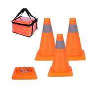 Relaxdays Coni segnaletici Pieghevoli con Strisce Riflettenti, Set da 4, 30x19x19 cm, Arancione e Argento