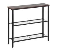 Relaxdays Console, HxLxP: 75 x 80 x 23 cm, metallo, MDF, console stretta, tavolino con 3 ripiani, marrone/nero.