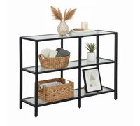 Consolle Relaxdays, HxLxP: 73 x 100 x 30 cm, Metallo, Vetro, consolle Stretta per Ingresso, Tavolo con 3 Ripiani, Nero
