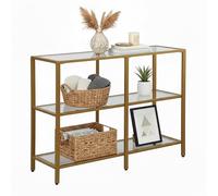 Relaxdays, HxLxP: 73 x 100 x 30 cm, Metallo, Vetro, consolle Stretta per Ingresso, Tavolo con 3 Ripiani, Oro, Ferro
