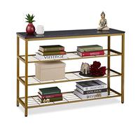 Relaxdays Consolle Ingresso, Effetto Marmo, HLP: 70x101x30cm, Tavolino Corridoio, 4 Ripiani, Tavolo da Salotto, Nero, Ferro, 1 pz