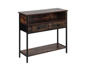 Relaxdays Consolle Stretta in MDF e Metallo, 2 cassetti, Stile Industriale, Marrone Scuro, 80x80x30 cm