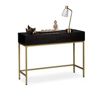 relaxdays Consolle, Tavolino con 2 cassetti, Struttura in Metallo, Superficie Ampia, HxLxP: 80,5x110x40 cm,nero/oro