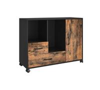 Relaxdays Contenitore 2 cassetti, 4 scomparti, H: 70x90x35 cm, carrello con porta, mobile ufficio, marrone/nero