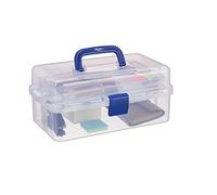 Relaxdays Contenitore 9 scomparti, blu trasparente | Per materiali bricolage e artistici, 14 x 33 x 19,5 cm