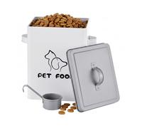 Relaxdays Contenitore alimenti 6 l, 27x23x15 cm, coperchio e paletta, ferro zincato, per crocchette, bianco