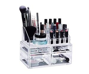 Relaxdays Contenitore Cosmetici, Porta-Trucchi con 4 Cassetti, Make-Up Organizer per Rossetti, Acrilico, Trasparente