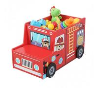 Relaxdays Contenitore Giocattoli Pompieri, Scomparto Segreto, MDF, Rosso, 34x60x32 cm