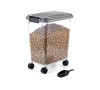 Relaxdays Contenitore mangime secco 20 l, 43,5x37x24,5 cm, PP, trasparente | Rotelle e paletta, coperchio