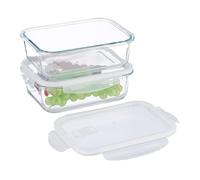 Relaxdays Contenitore per Alimenti con Coperchio Ermetico, Set da 2 Vaschetteda 1520 ml, Meal Prep, Trasparente, Vetro, Silicone, Plastica