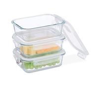 Relaxdays Contenitore per Alimenti con Coperchio Ermetico, Set da 3 Vaschette da 1040 ml, Meal Prep, Trasparente, Silicone, Plastica, Vetro