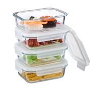 Relaxdays Contenitore per Alimenti con Coperchio Ermetico, Set da 4 Vaschette da 640 ml, Scatole Meal Prep, Trasparente