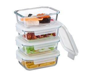 Relaxdays Contenitore per Alimenti con Coperchio Ermetico, Set da 4 Vaschette da 640 ml, Scatole Meal Prep, Trasparente