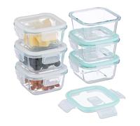 Relaxdays Contenitore per Alimenti con Coperchio Ermetico, Set da 6 Vaschette da 320 ml, Scatole Meal Prep, Trasparente, Plastica, Vetro, Silicone
