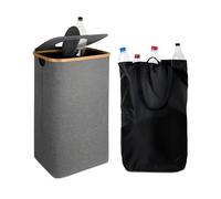 Relaxdays Contenitore per Bottiglie vuote 100 l, Sacchetto Lavabile, 70x42x34 cm, con Coperchio, Feltro, Grigio, Gommapiuma, bambù, 70 x 42 x 34 cm