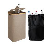 Relaxdays Contenitore per Bottiglie vuote 100 l, Sacco Lavabile, HLP 70x42x34 cm, flaschensammler con Coperchio, Feltro, bambù, Gommapiuma, 70 x 42 x 34 cm