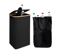 Relaxdays Contenitore per Bottiglie vuote a Rendere 100 l, Sacco Lavabile, HLP 70x42x34 cm, Coperchio, Feltro, Nero, Gommapiuma, bambù, 70 x 42 x 34 cm