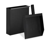 Relaxdays Contenitore per Cenere con Paletta, Accessorio per Camino, Gril, Stufa, Secchio, Pala con Cestino, Nero, Acciaio, 9x23,5x35 cm