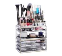 Relaxdays Contenitore per Cosmetici a 6 Cassetti, 22 Scomparti, Make Up Organizer, Porta-Trucchi, Acrilico, Oro