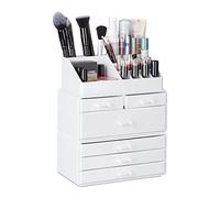 Relaxdays Contenitore per Cosmetici a 6 Cassetti, 22 Scomparti, Make Up Organizer, Porta-Trucchi, Acrilico, Bianco, 29 x 23,5 x 14 cm