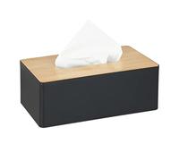 Relaxdays Contenitore per Fazzoletti, Salviettine Igieniche, Bagno e Cucina, 10x26x14 cm, Plastica, Nero e Marrone