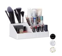 relaxdays Contenitore Porta-Trucchi In Acrilico, Make-Up Organizer Con 16 Scomparti Per Cosmetici, Rossetti, Bianco