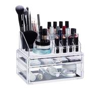 Relaxdays Contenitore Cosmetici, Porta Trucchi Con 2 Cassetti, Make Up Organizer, Rossetti, Acrilico, Trasparente