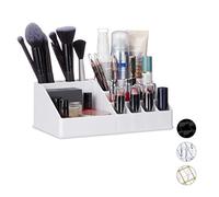 relaxdays Contenitore Porta-Trucchi In Acrilico, Make-Up Organizer Con 16 Scomparti Per Cosmetici, Rossetti, Bianco