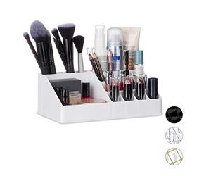 Relaxdays Contenitore Porta-Trucchi In Acrilico, Make-Up Organizer Con 16 Scomparti Per Cosmetici, Rossetti, Bianco