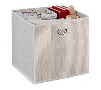 Relaxdays Contenitore Portaoggetti in bambù, Scatola Alta da Bagno, Quadrata, HLP 31 x 31 x 31 cm, Pieghevole, Bianco, Tessuto Non Tessuto