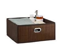 Relaxdays Contenitore Portaoggetti in bambù, Scatola da Bagno Quadrata, Misure HLP 14 x 31 x 31 cm, Pieghevole, Marrone, Tessuto Non Tessuto